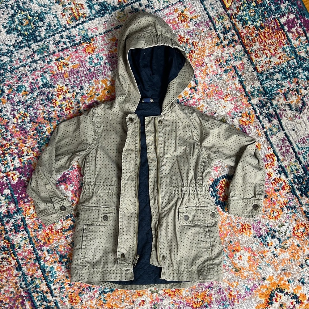 Baby Gap 100%‎ Cotton Olive Green Anorak Jacket with Polka Dots, Size 5 - Picture 10 of 10